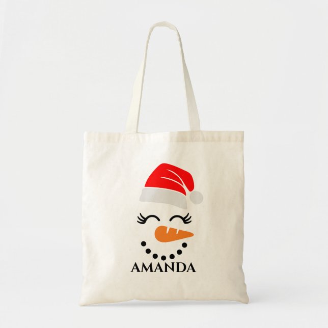 Personalised christmas snowman with custom name   tote bag (Front)