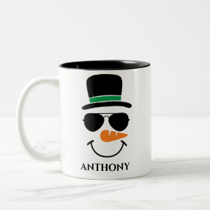 Personalised christmas snowman with custom name Two-Tone coffee mug