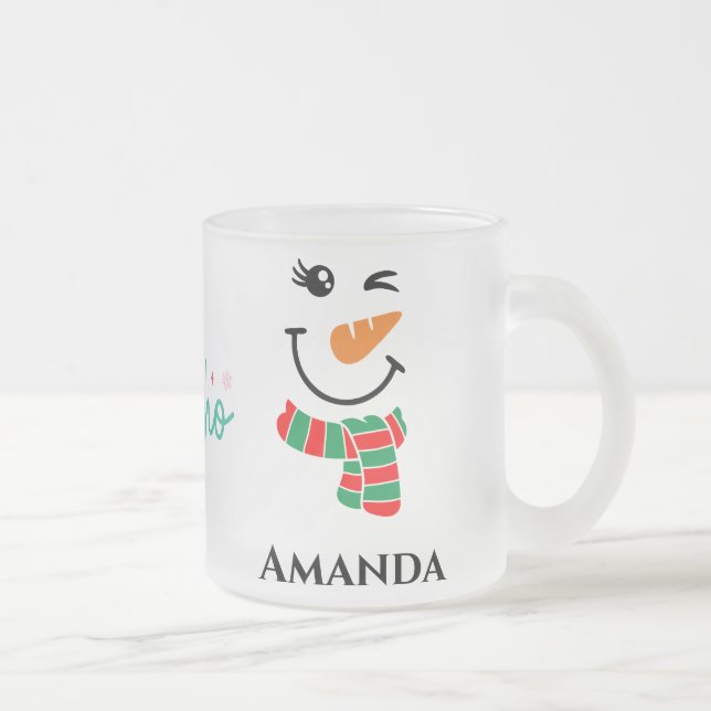 Personalised christmas snowman with hohoho  frosted glass coffee mug (Right)