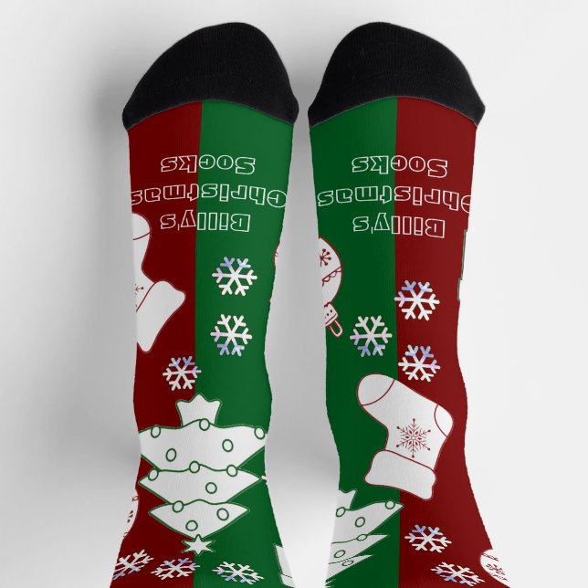 Personalised Christmas Socks - Half Red Half Green (Top)