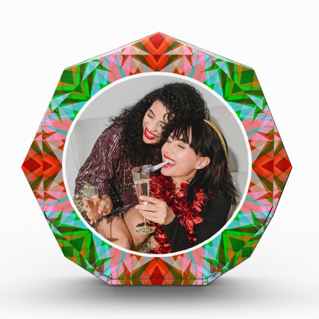 Personalised Christmas Star Jolly Red Merry Green Photo Block (Front)