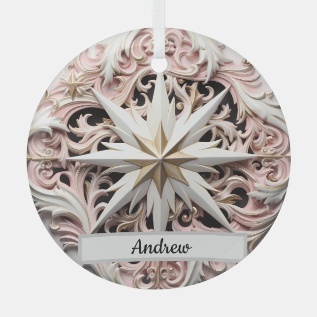 Personalised Christmas Star Ornament with Pink (Front)