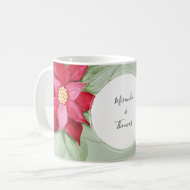 Personalised Christmas Star Poinsettia Watercolor  Coffee Mug (Front Left)