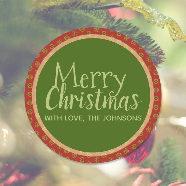 Personalised Christmas Stickers, Red Green Classic Round Sticker (Creator Uploaded)