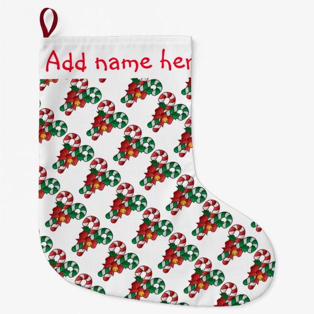 Personalised Christmas Stocking/Candy Canes Large Christmas Stocking (Front)