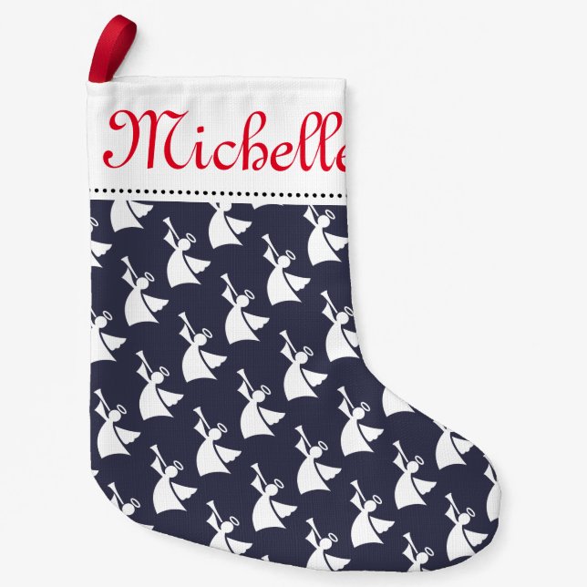 Personalised Christmas stocking with angel pattern (Front)