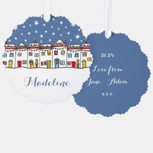 Personalised Christmas Street Snow Scene Tree Decoration Card