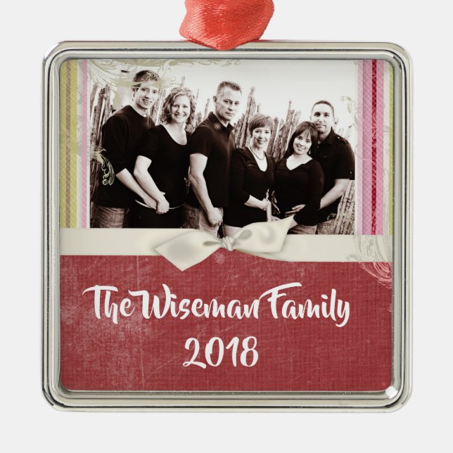 Personalised Christmas Striped Wrap PHOTO Ornament (Front)