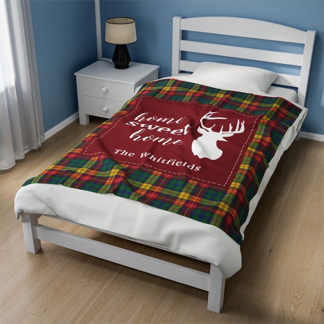 Personalised Christmas Tartan Clan Buchanan Plaid Fleece Blanket (Plaid Home Sweet Home Buchanan Tartan Fleece Blanket)