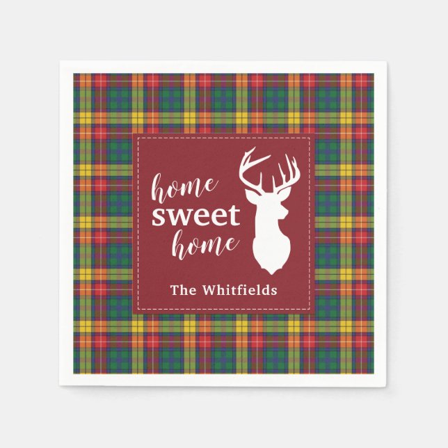 Personalised Christmas Tartan Clan Buchanan Plaid Napkin (Front)