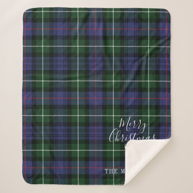 Personalised Christmas Tartan Clan MacKenzie Plaid Sherpa Blanket (Front)