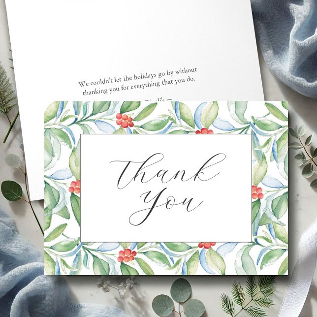 Personalised Christmas Thank You Cards (folded Christmas thank you cards watercolor botanical art by Victoria Grigaliunas of Do Tell A Belle)