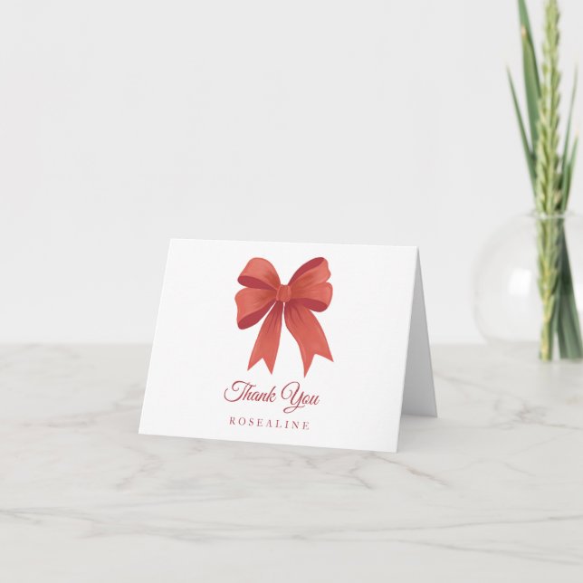 Personalised Christmas Thank You Cards Red Bow (Front)