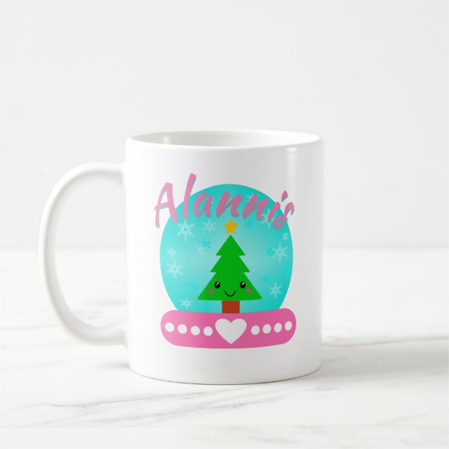 Personalised Christmas Tree And Heart Coffee Mug (Left)