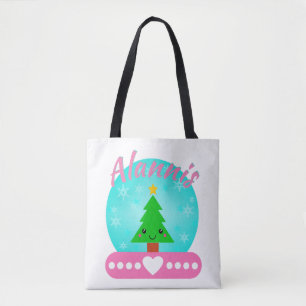 Personalised Christmas Tree And Hearts Tote Bag