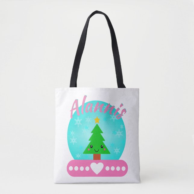 Personalised Christmas Tree And Hearts Tote Bag (Front)