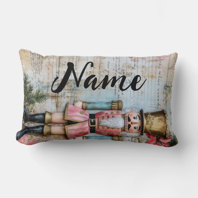 Personalised Christmas tree and nutcracker Lumbar Cushion (Front)