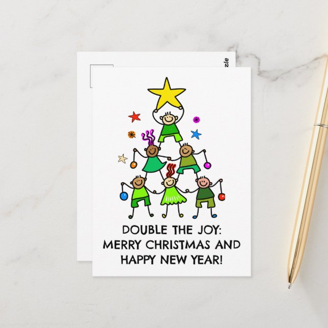 Personalised Christmas Tree Kids Postcard (Front/Back In Situ)