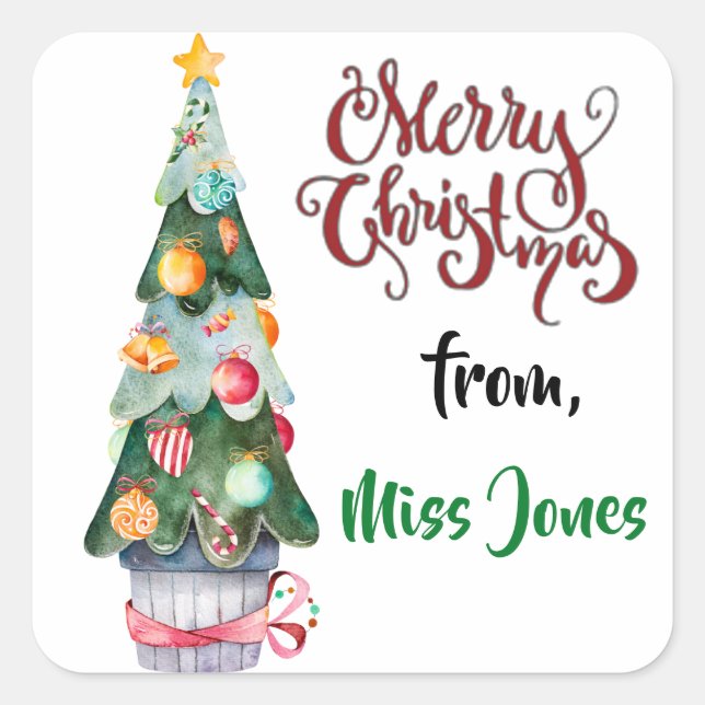 Personalised Christmas Tree Square Sticker (Front)