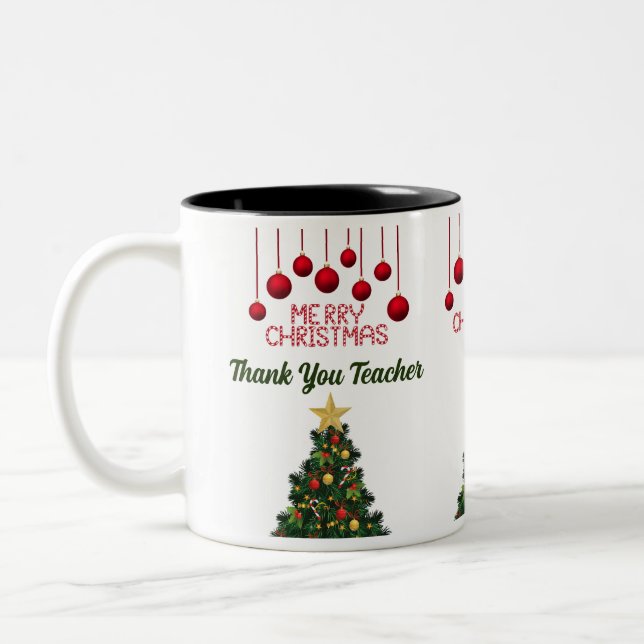 Personalised Christmas Tree Thank You  Two-Tone Coffee Mug (Left)