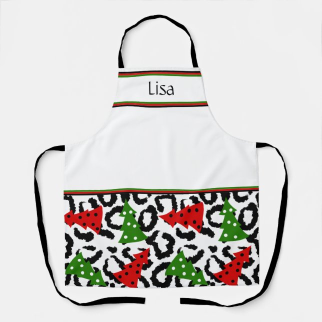 Personalised Christmas Trees and Animal Print Apron (Front)