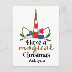 Personalised Christmas Unicorn Postcard