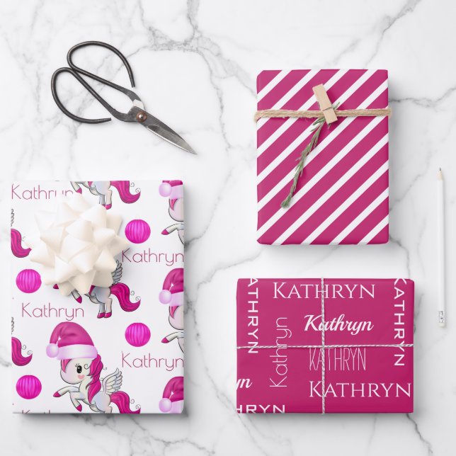 Personalised Christmas Unicorns Wrapping Paper Sheet (Front)
