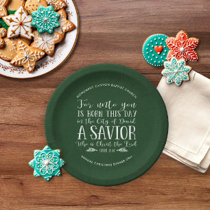 Personalised Christmas Verse Typography Green Paper Plate