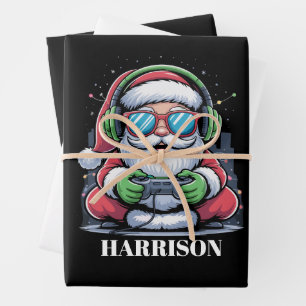 Personalised Christmas Video Game Santa Xmas  Wrapping Paper Sheet
