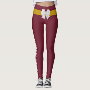 Personalised Christmas Vintage Burgundy Gold Bow Leggings