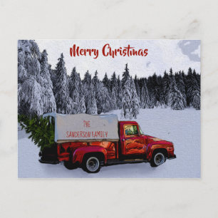 Personalised Christmas Vintage Red Truck Holiday Postcard