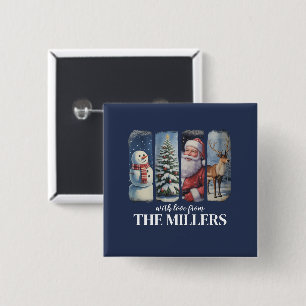 Personalised Christmas Vintage Santa Claus Snowman 15 Cm Square Badge