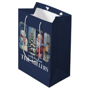 Personalised Christmas Vintage Santa Claus Snowman Medium Gift Bag