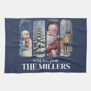 Personalised Christmas Vintage Santa Claus Snowman Tea Towel