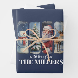 Personalised Christmas Vintage Santa Claus Snowman Wrapping Paper Sheet