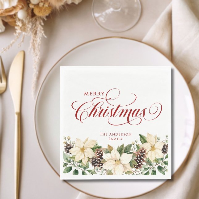Personalised Christmas White Poinsettia   Napkin (Creator Uploaded)
