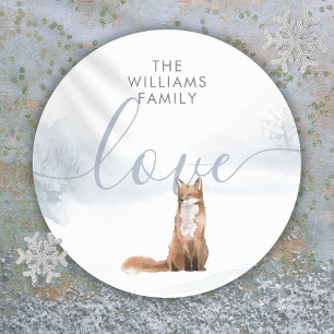 Personalised Christmas Winter Woodland Fox Classic Round Sticker