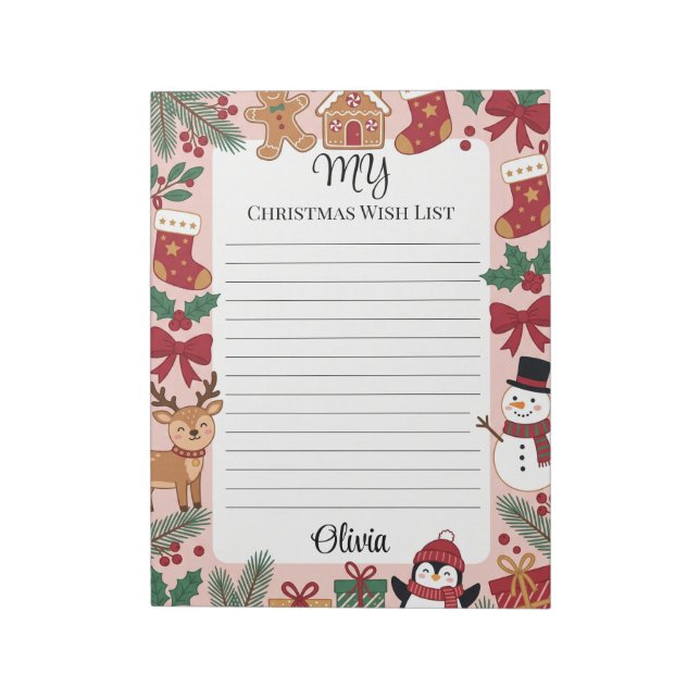 Personalised Christmas Wish List Lined Notepad (Rotated)