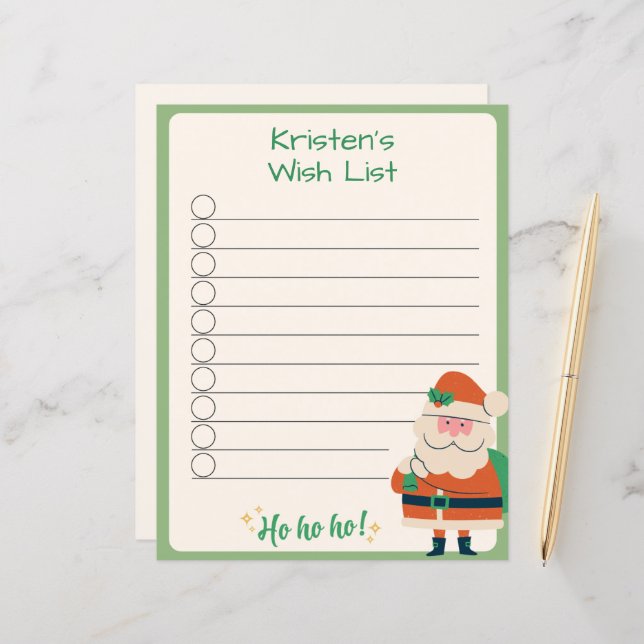Personalised Christmas Wish List with Checkmarks (Front/Back In Situ)