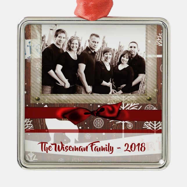 Personalised Christmas Wood Deer PHOTO Ornament (Front)