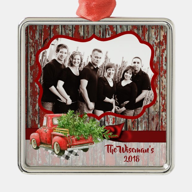 Personalised Christmas Wood Truck PHOTO Ornament (Front)