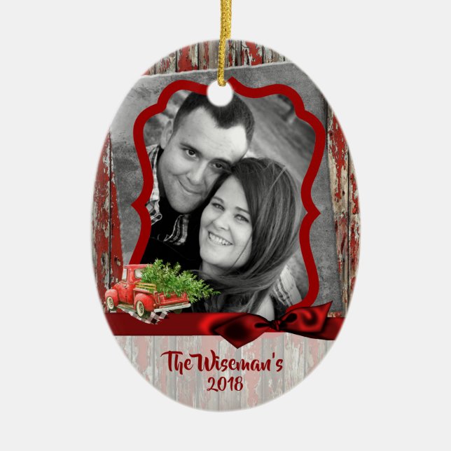 Personalised Christmas Wood Truck PHOTO Ornament (Front)