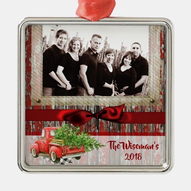 Personalised Christmas Wood Truck PHOTO Ornament (Front)