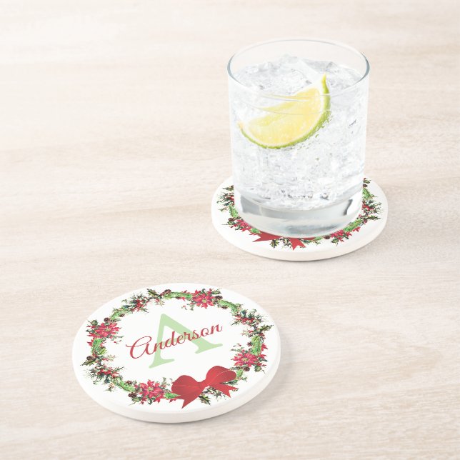 Personalised Christmas wreath  Coaster (Side)