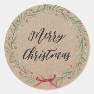 Personalised Christmas Wreath Merry Christmas  Cla Classic Round Sticker
