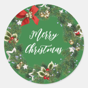 Personalised Christmas Wreath Merry Christmas Clas Classic Round Sticker
