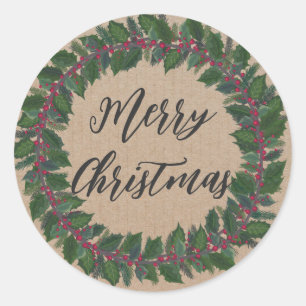 Personalised Christmas Wreath Merry Christmas Clas Classic Round Sticker