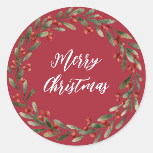 Personalised Christmas Wreath Merry Christmas Clas Classic Round Sticker
