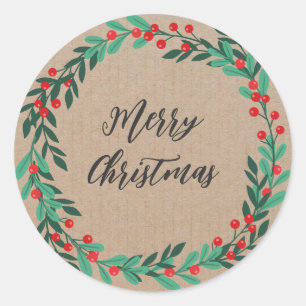 Personalised Christmas Wreath Merry Christmas Clas Classic Round Sticker