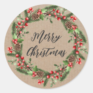Personalised Christmas Wreath Merry Christmas Classic Round Sticker